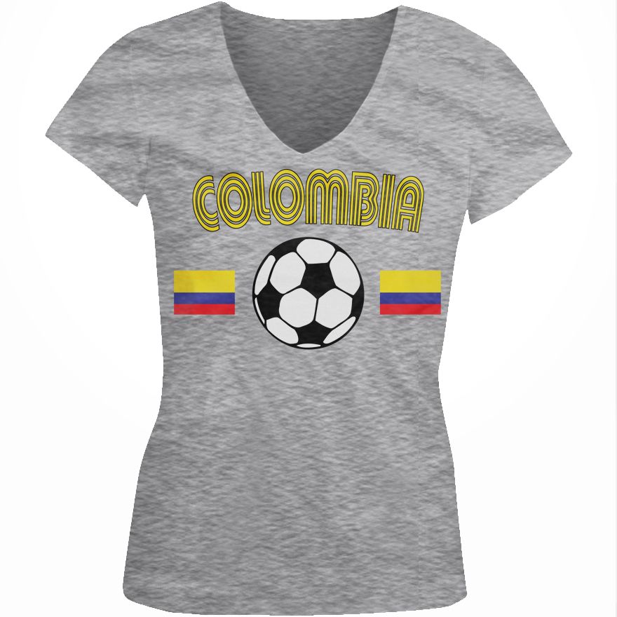Colombia Soccer Ball Flag Colombian Pride Futbol Juniors Vneck T